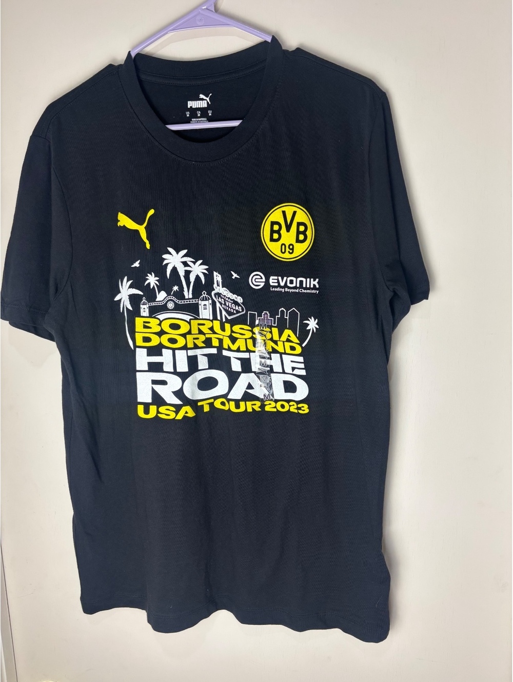 Puma Borussia Dortmund BVB 09 Mens M USA Tour 2023 Hit The Road Soccer Tee NWT